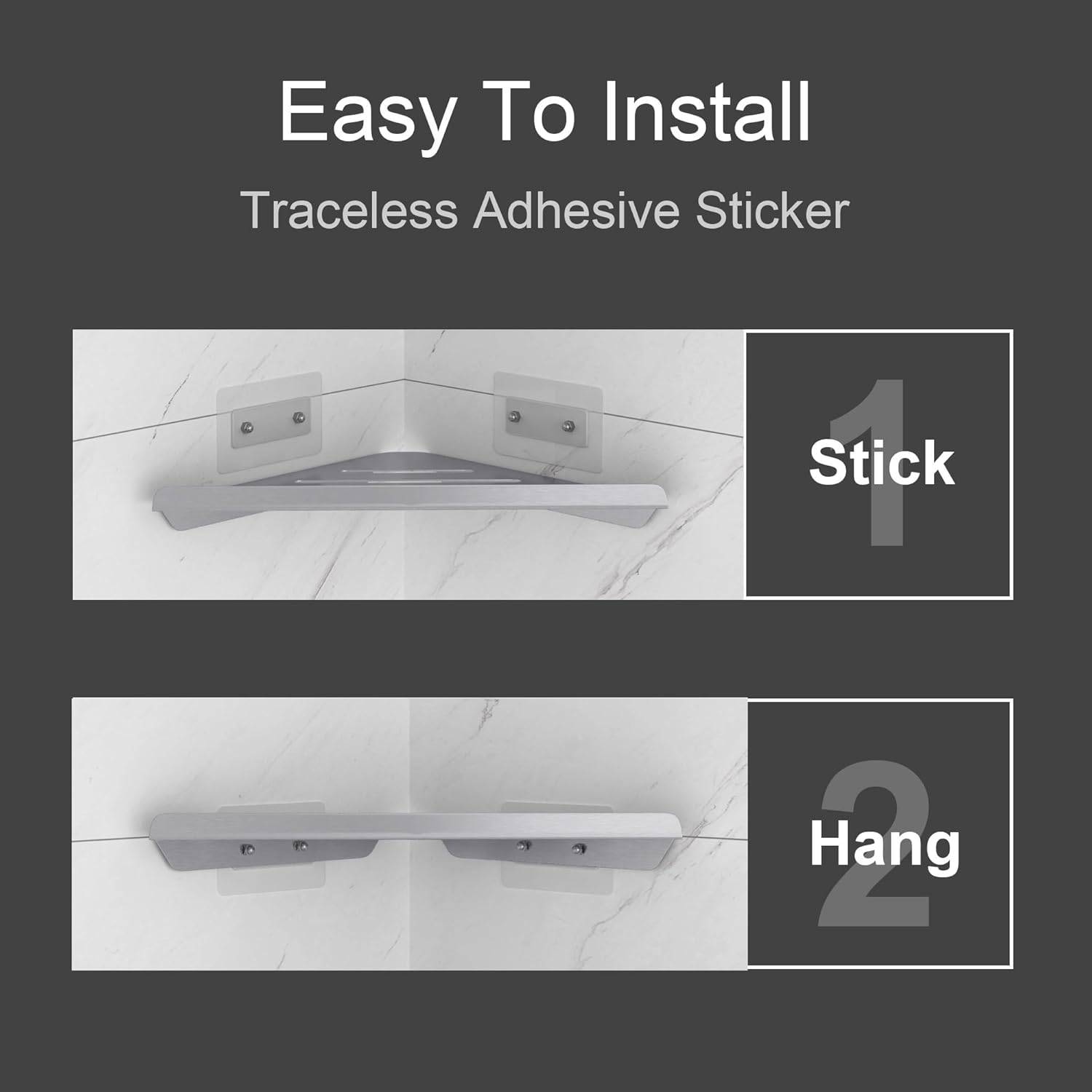 Shower Corner Shelf,304 Stainless Steel Shower Caddy, No Drill Shelf,Won't Fall Off Organizer, Large Capacity Floating Corner Shelves Shampoo Holder (Silver 3-Pack)