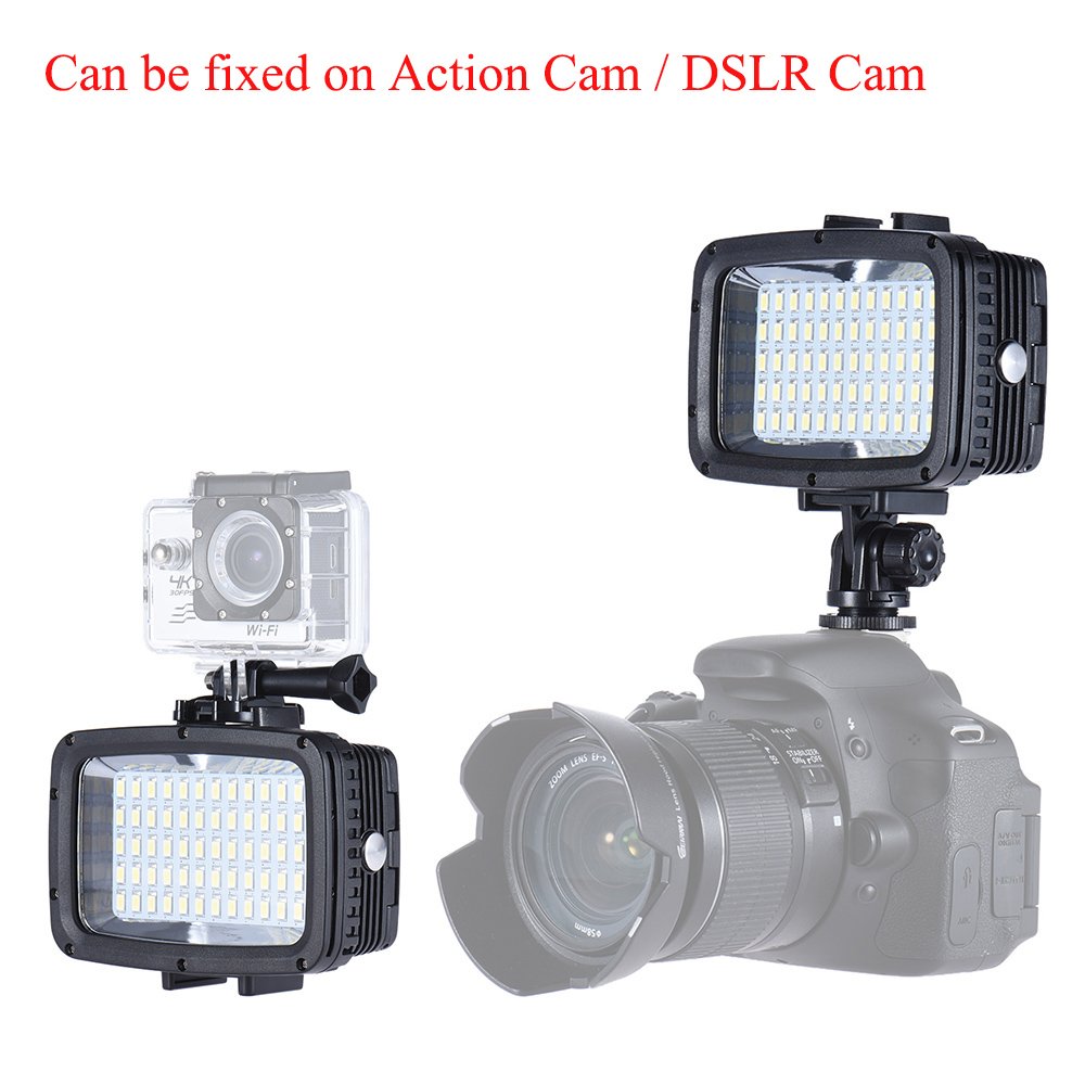 Andoer Dauerlicht Set Ultra Bright 1800LM 3 Modi Wasserdicht Unterwasse 60 LED Tauchausfüllleuchte Video Studio Fotolampe für GoPro Hero Xiaomi Yi SJCAM Action Cam für DSLR Kamera mit Hot Shoe Mount