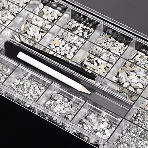 5636Pcs White Crystal Nail Rhinestones Set, Multi-Shape 3D Diamond Glass Crystal Flat Bottom, For Nail Art Diy Crafts Phones Clothes Jewelry Bag Decoration, Professional Drill Pen And Tweezers #TOP3
