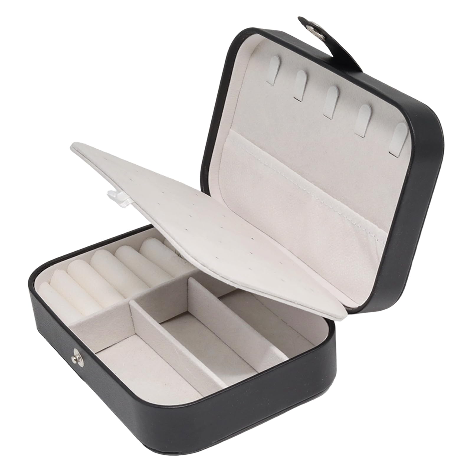 Black Jewelry Box PU Leather Portable Travel Jewelry Case Small Storage Holder Boxes 2 Layers Organizer for Women