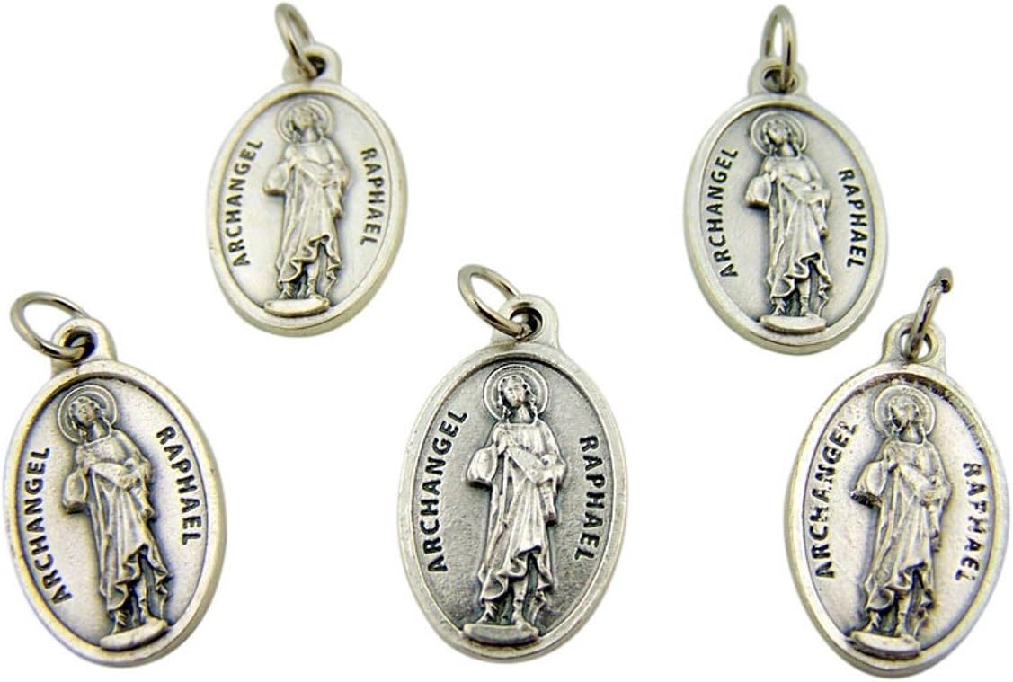 Lot of 5 Archangel Saint St Raphael 1 Inch Silver Tone Pray for Us Medal