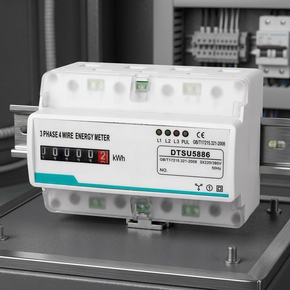 Contador trifásico de 4 conductores 100 A 220/380 V clase 1.0 | Clase de precisión 1.0, indicador de contador de rodillos, ABS ignífugo, medición bidireccional, montaje en carril de 35 mm