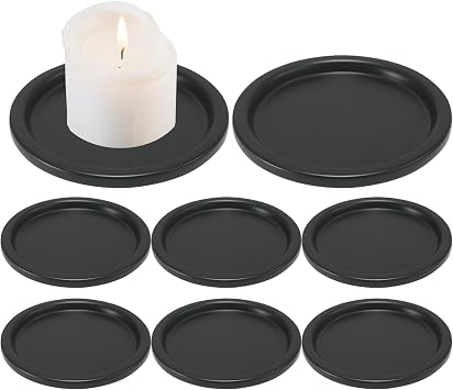 GUTE Candle Holder Plate 8Pcs Black Iron Tray for Pillar Candles