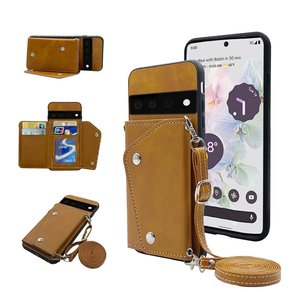 Custodia A Portafoglio Con Tracolla Per Google Pixel 6 Pro, In Pelle PU, 4 Slot Carte E Supporto Integrato, Nera - 5