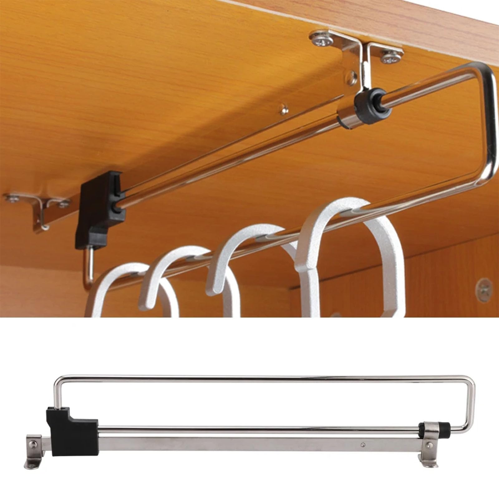 Appendiabiti Estraibile Emuca Per Armadio - Lunghezza 450mm, Cromato, Con Viti Di Montaggio - Foto 14