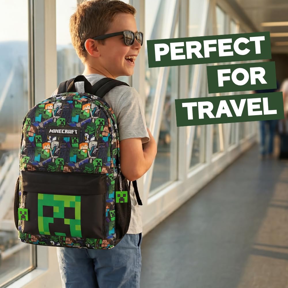 Minecraft Opcje plecaka szkolnego dla chłopców, plecak dla graczy z pnączami, zombie, szkieletem, endermana i pająkiem jaskini, torba z postaciami do szkoły, podróży, gier, jednodniowych wycieczek |
