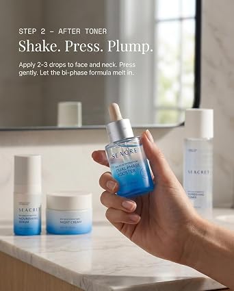 SEACRET Dual-Phase Hydration and Glow Booster, Shake-to-Activate Dead Sea Face Oil and Water Serum with FERMENT 21, Niacinamide, Jojoba and Argan for Dry Dehydrated Skin, 1 Fl Oz / 30 ml
