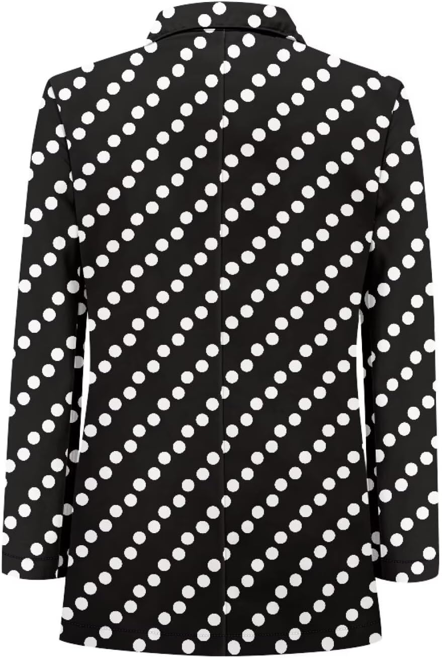 Polka Dot Print Women's Blazer Long Sleeve Blazer Jackets with Pockets Loose Fit Work Casual Dress Blazer