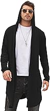 COOFANDY Men's Long Hooded Cardigan Shawl Collar Lightweight Open Front Drape Cape Overcoat with Pockets