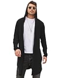 Men's Long Hooded Cardigan Shawl Collar Lightweight Open Front Drape Cape Overcoat with Pockets
