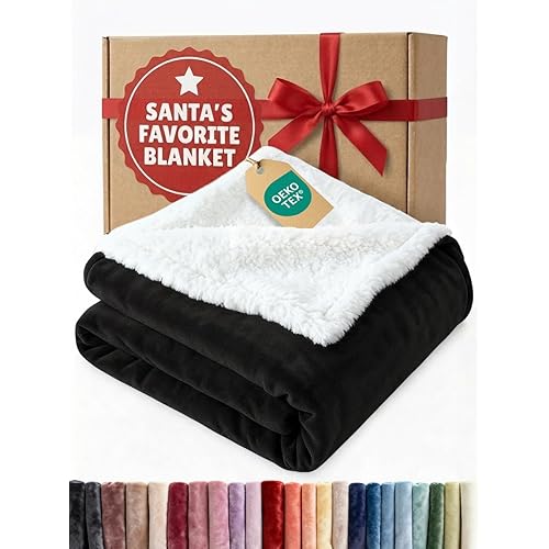 Sherpa Fleece Blanket Queen Size - Reversible Sherpa Fleece Queen Blanket - Super Soft Double Sided for Bed, Sofa, Couch - Thick, Warm, Fuzzy & Plush - Luxurious Bedding for Winter - Black, 90" x 90"