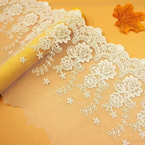 Lace Trim Floral Bridal/Wedding Dress Flower Fabric Table Cloth DIY Crafts Scallop Trim Applique Clothing Curtains 5 Yards 15cm Wide ALE15 (5 Yards Light Ivory)