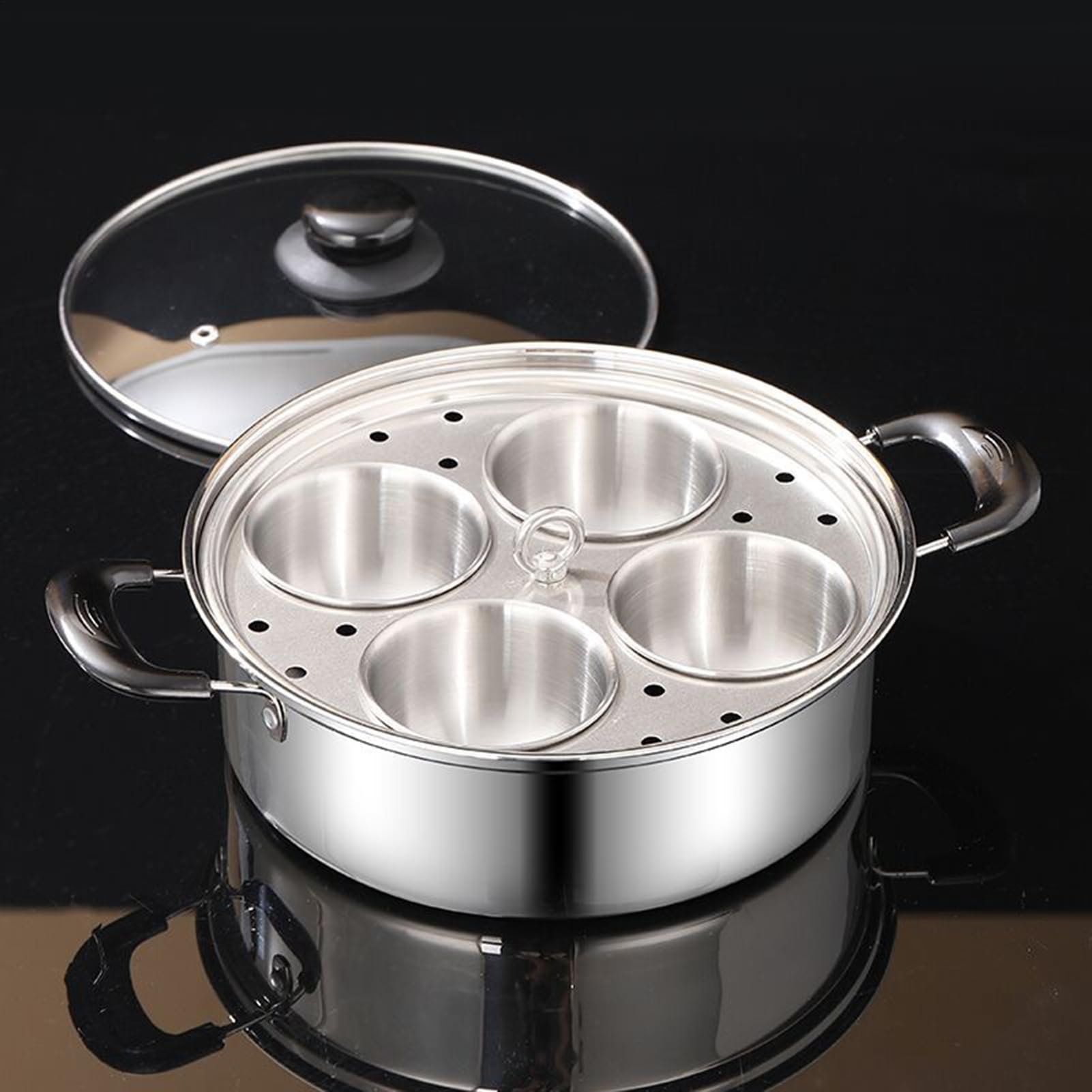 Escalfador de huevos, sartén de acero inoxidable para escalfar huevos escalfados, sartén de vapor antiadherente para cocinar huevos escalfados, utensilios de cocina resistentes a la corrosión para