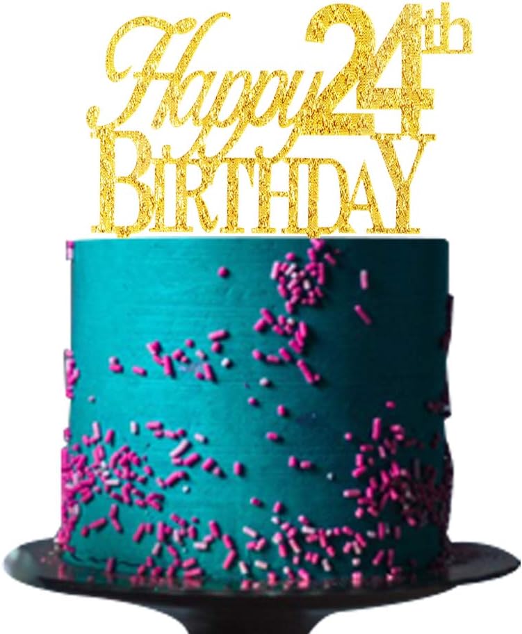 Risehy happy 24th birthday cake topper for 24th birthday party decorations Gold cake topper