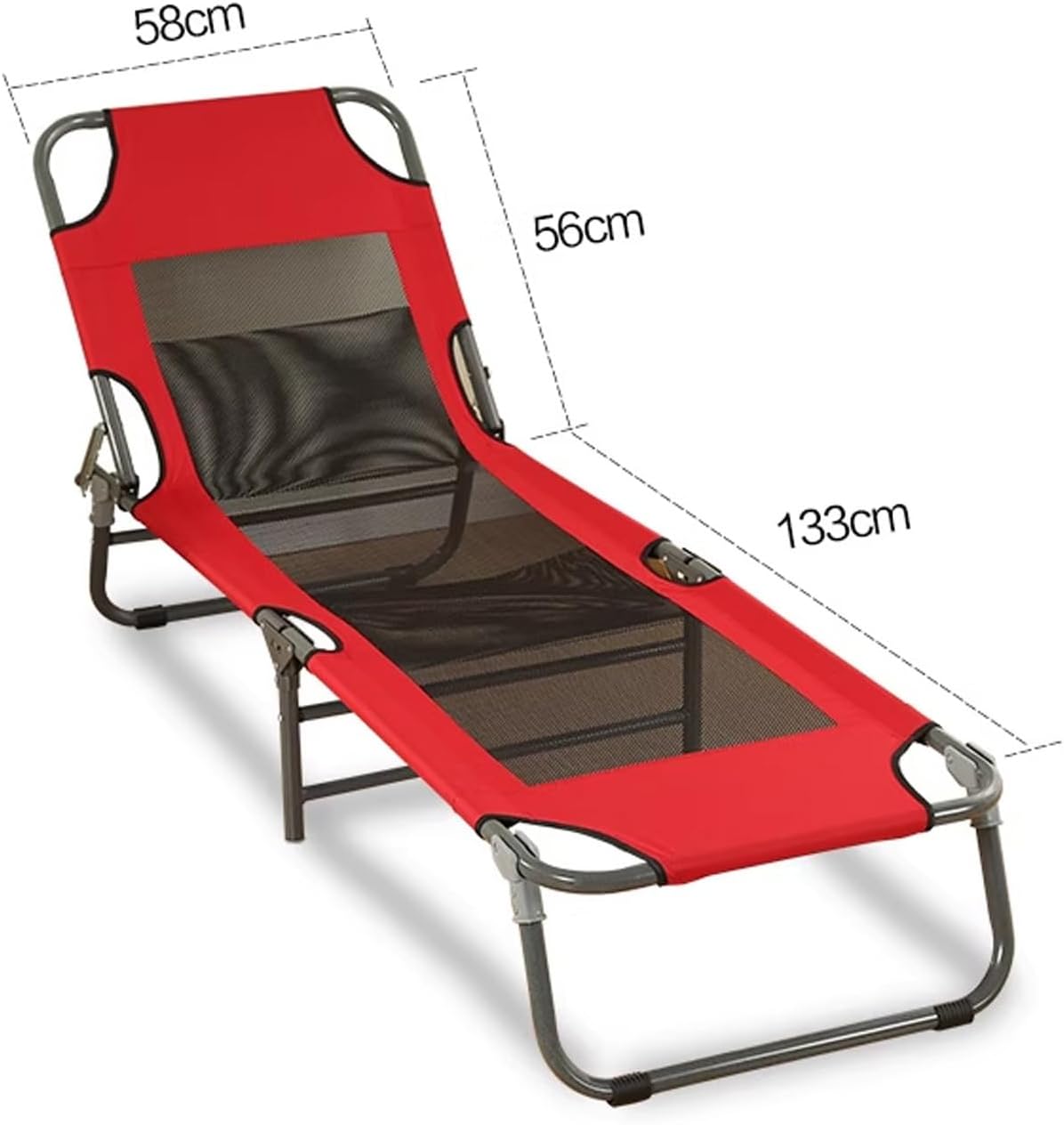 Sun Chairs Loungers Foldable, Mesh Fabric, Strong and Stable, Thickened Steel Pipe, Non-Slip mat, Outdoor Chaise Lounge, for Patio, Beach, Yard, Pool (Color : Gray), G