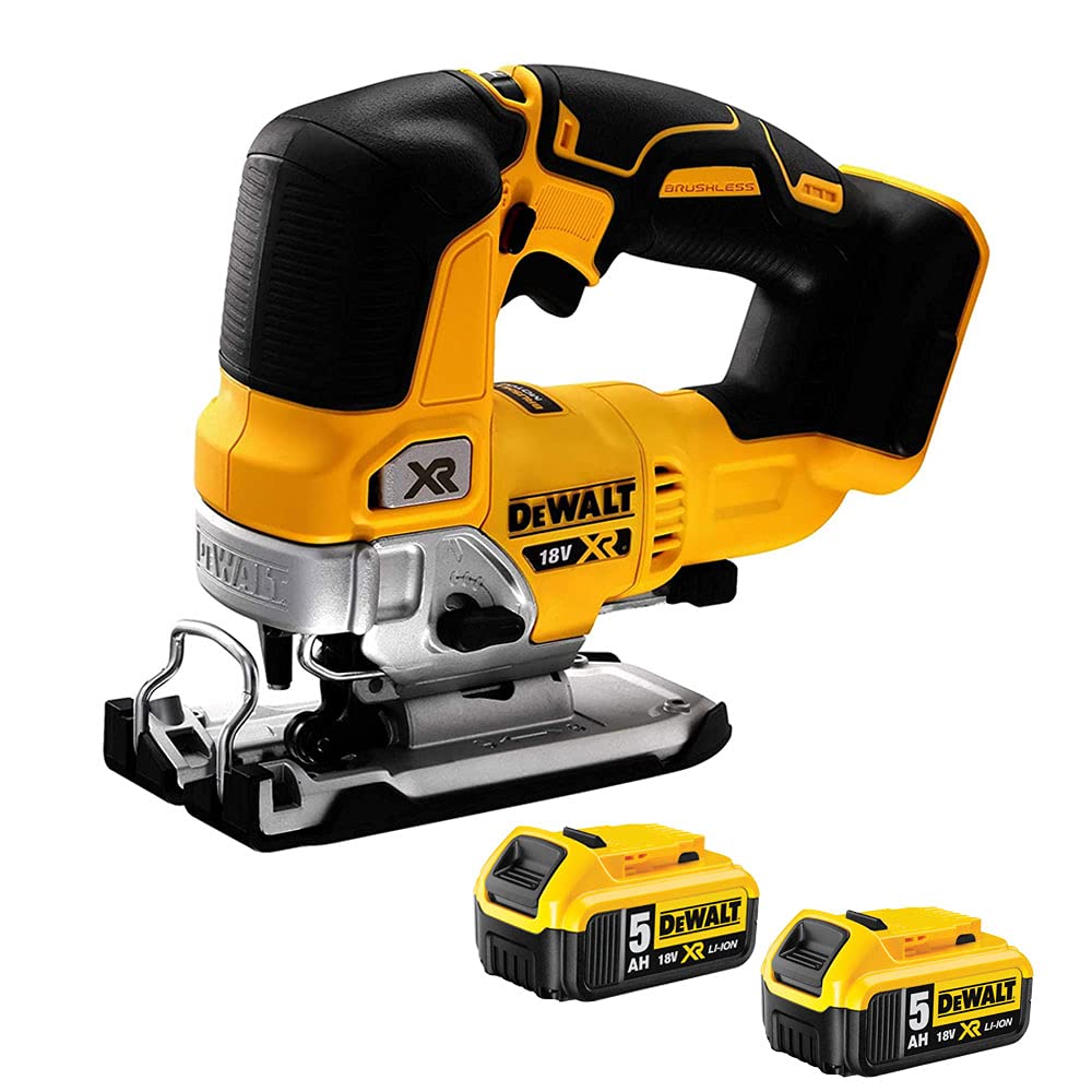 Dewalt Yellow Dcs334n 18V Brushless Top Handle Jigsaw With 2 X 5.0Ah Dcb184 Battery