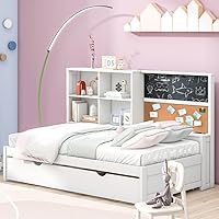 Vista 1 de Sofá cama de tamaño individual con nido y estantería, pizarra, tablero de corcho, sofá cama con estación de carga, puertos USB, color blanco