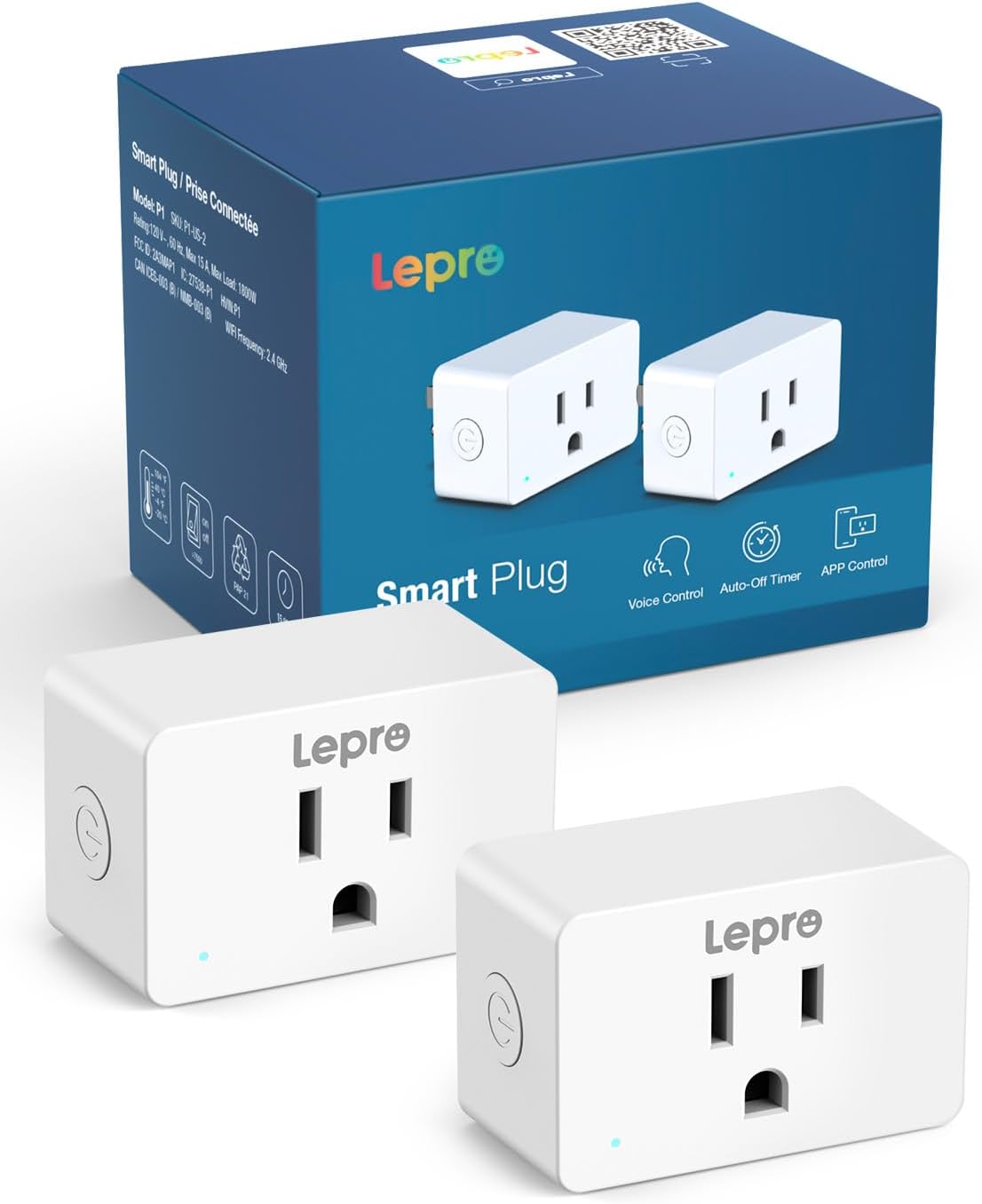 Lepro Bundle - 2 Items: P1 Smart Plug (2-Pack) + S1 AI Smart RGB LED Strip Lights 32.8ft Compatible with Alexa & Google Assistant
