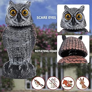 Hausse 2 Pack Fake Owl Decoys to Scare Birds Away, Rotating Head Plastic Owl Bird Deterrents, 10.6 Inch Height Bird Scarecrow Nature Enemy Horned Pest Repellent for Outdoor Garden Yard