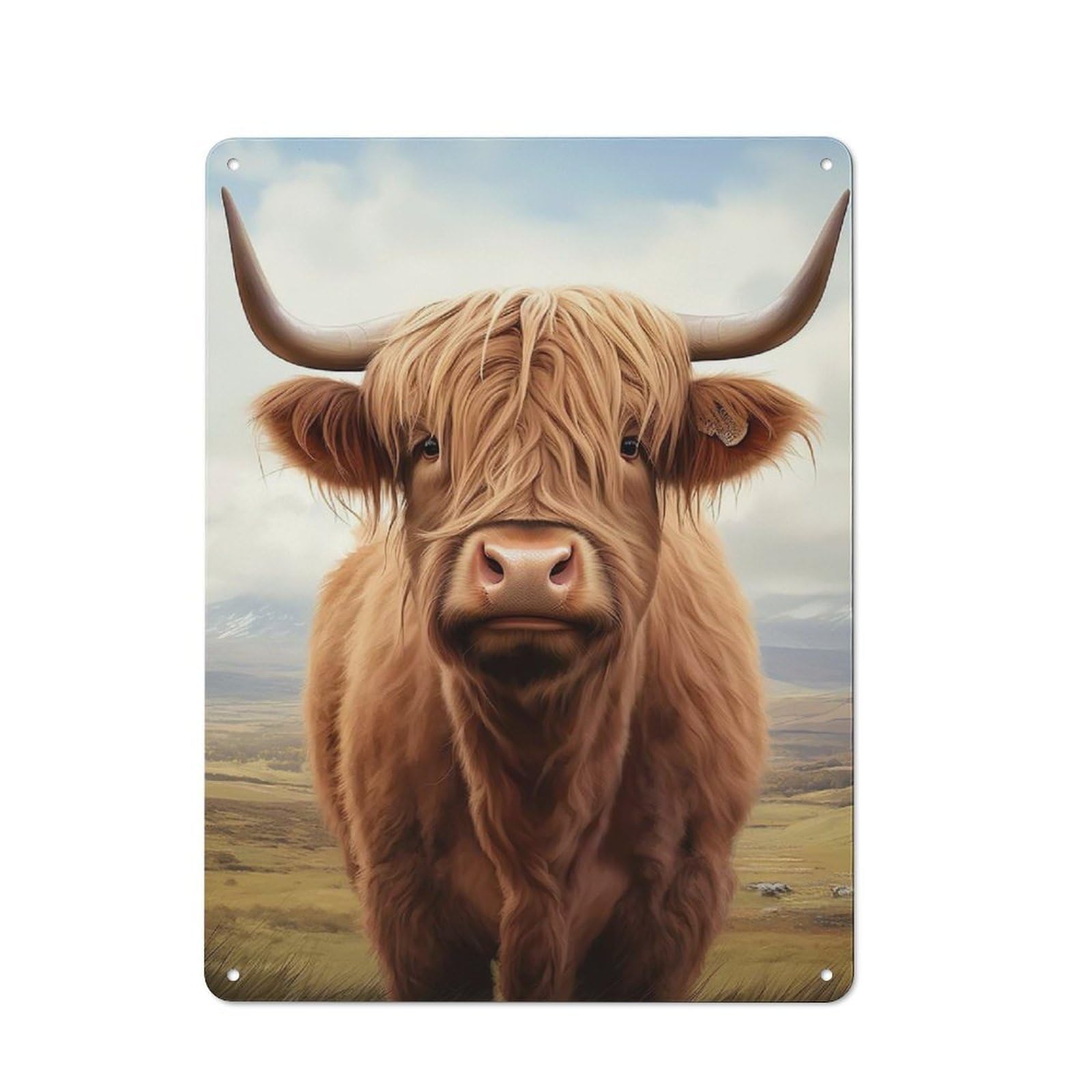 Junmoney Style-9 Decorative Metal Sign With Portrait For Highland Cow Design 40X30cm, Retro Bistro Wall Plaque For Coffee Bar, Kitchen, Bistro Or Tea Corner