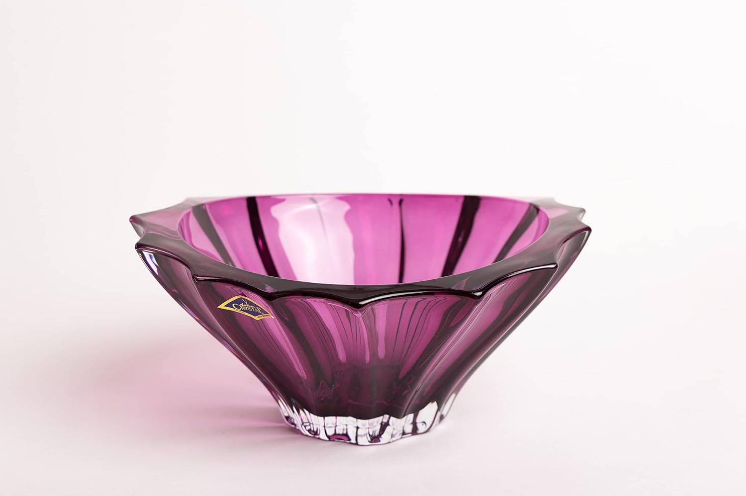 Czech Bohemian Crystal Glass Bowl-Vase 8'' Deep Purple ''Plantica'' Vintage European Design Elegant Centerpiece Fruits Desserts Home Decor Birthday Wedding Housewarming Anniversary