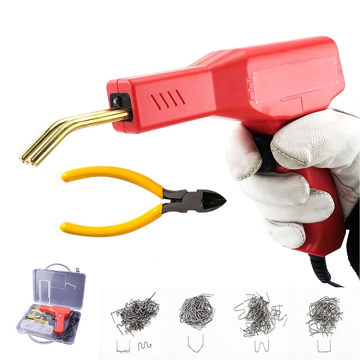 أدوات مرآب لحام بلاستيكية يدوية ، مجموعة أدوات لحام البلاستيك والدباسة الساخنة Sucastle 50W مع 4 أنواع من الدبابيس ، آلة إصلاح البلاستيك PVC مع زرادية ، قاطع ، صندوق حمل (Color : Red)