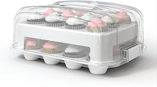 Cupcake Carrier, EXTRA LARGE LID, White Cupcake Holder Carries 24 Standa...