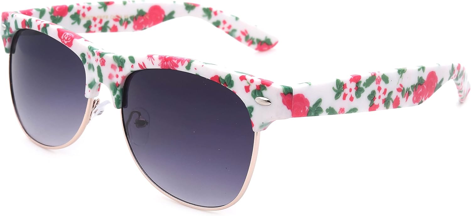 Newbee Fashion Floral Design Flower Art Semi-Rimmed Unique Love Women Spring Fashion Sunglasses