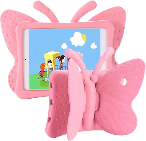 Feitenn Funda para iPad para niños, diseño de mariposa de dibujos animados 3D, no tóxico, EVA, peso ligero, a prueba de golpes, con soporte para
