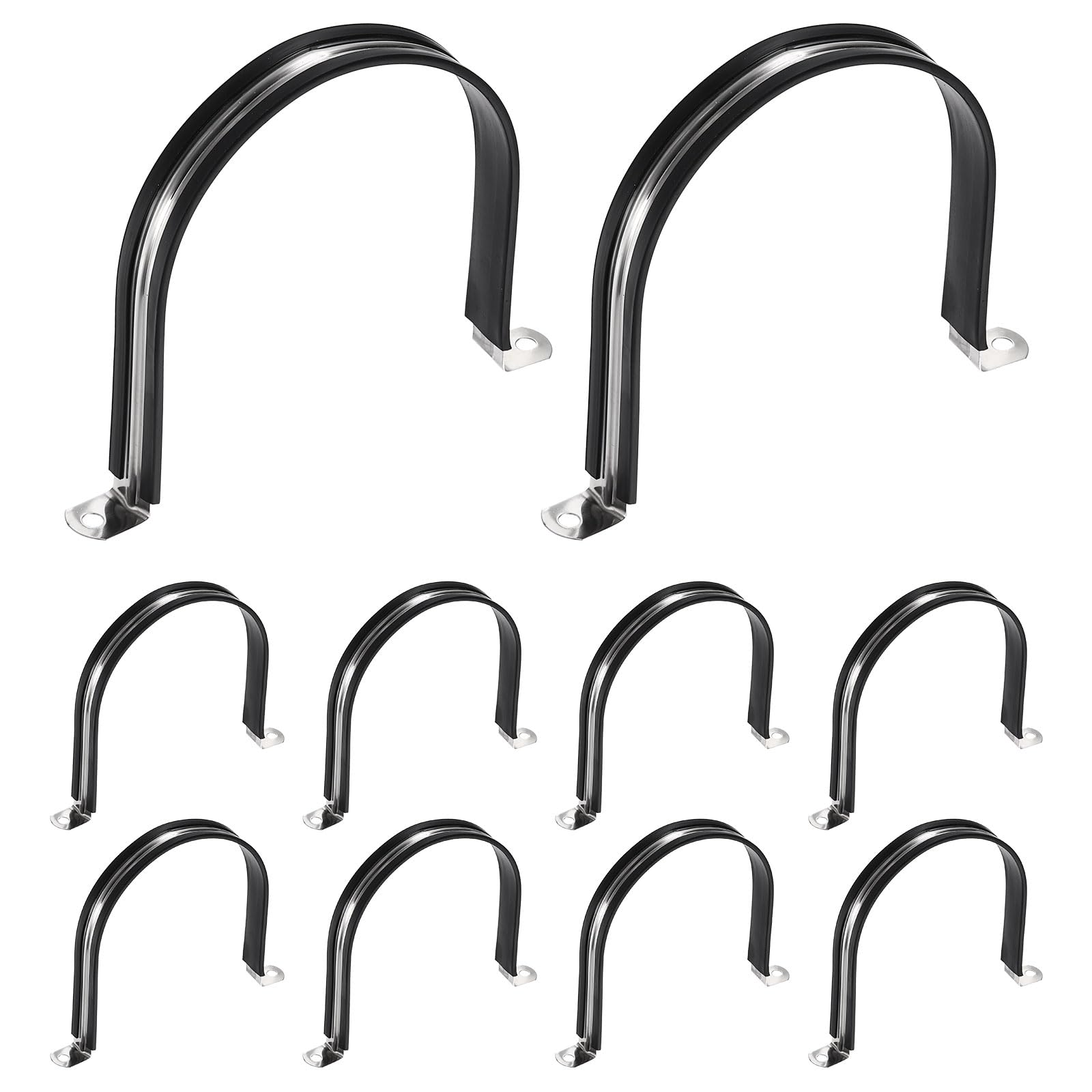 sourcing map 10Pcs M130 U-Tube Strap Clamp, 123mm 304 Stainless Steel Lined Clip Plastic Cushioned Insulated Clamp for Automotive Industrial Marine Household