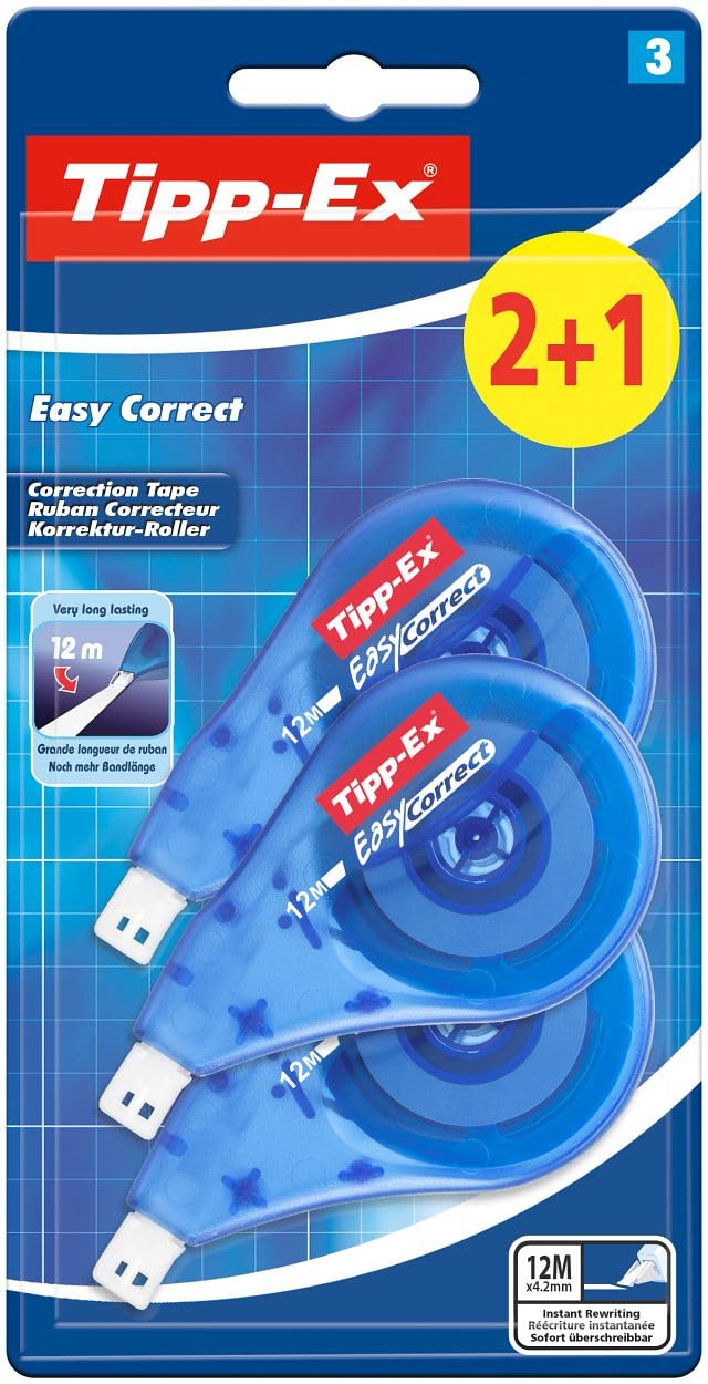 Tipp-Ex Korrekturroller Easy Correct zum seitlichen Korrigieren, 12m x 4.2mm, 18er Pack, Ideal für das Büro, das Home Office oder die Schule