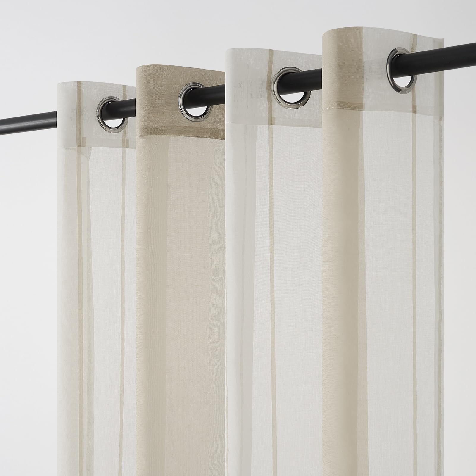 Topfinel Tende per Interni Soggiorno Camera da Letto Cameretta Bimbo Voile Semitrasparenti Righe Con Occhielli Strisce Decorativi Per Tenda Finestra Balcone Casa 2 Pannelli 140x260cm Cachi
