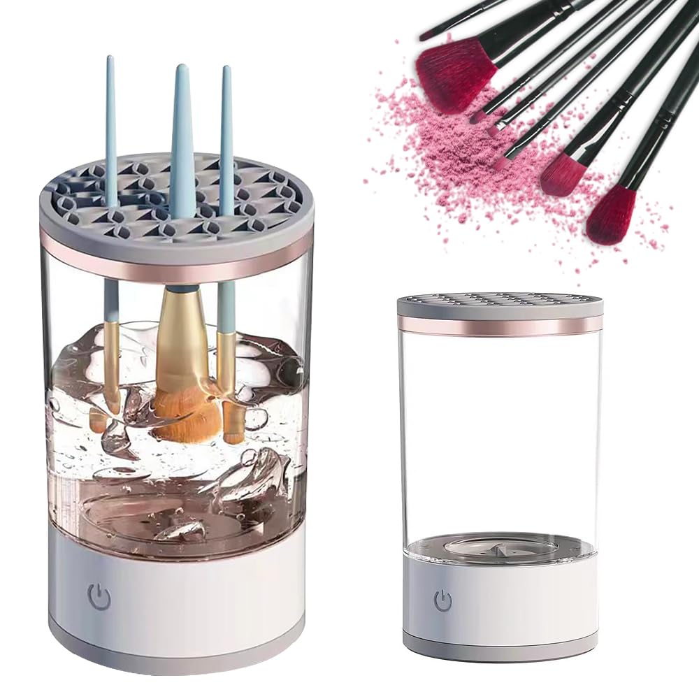 Mineup Limpiador Automático de Brochas, Limpiador de Brochas de Maquillaje, Máquina Limpiadora de Brochas de Maquillaje Eléctrica para Varios Tamaños de Cepillo de Maquillaje