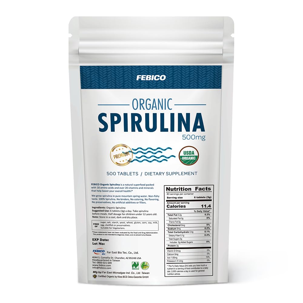 Organic Spirulina Tablets- 250 Grams, 83 Days Supply- Natural Multivitamin, Protein, Phycocyanin, Vitamin B Complex, GLA, Vegan, Superfood, Non-GMO, USDA, Naturland and Halal Certified