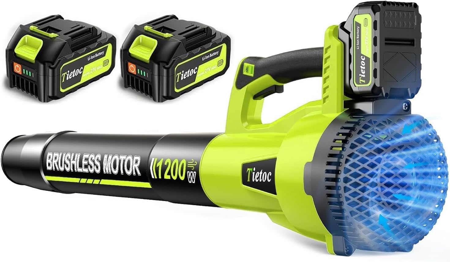 Tietoc Leaf Blower Cordless, 1200W Brushless Electric Leaf Blower with 2 X 4.0Ah Battery, 6 Speed Powerful Leaf Blowers for Garden, Patio, Lawn Care, Gift for Men Dad Husband Fathers (Light Green)