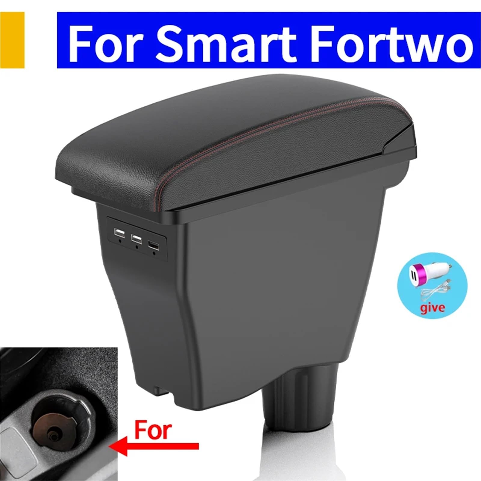Konsola Środkowa Pasuje do podłokietnika Smart Fortwo, pasuje do Mercedesa, pasuje do podłokietnika Smart 453 Fortwo Forfour Box 2015-2018(B3White line leather)