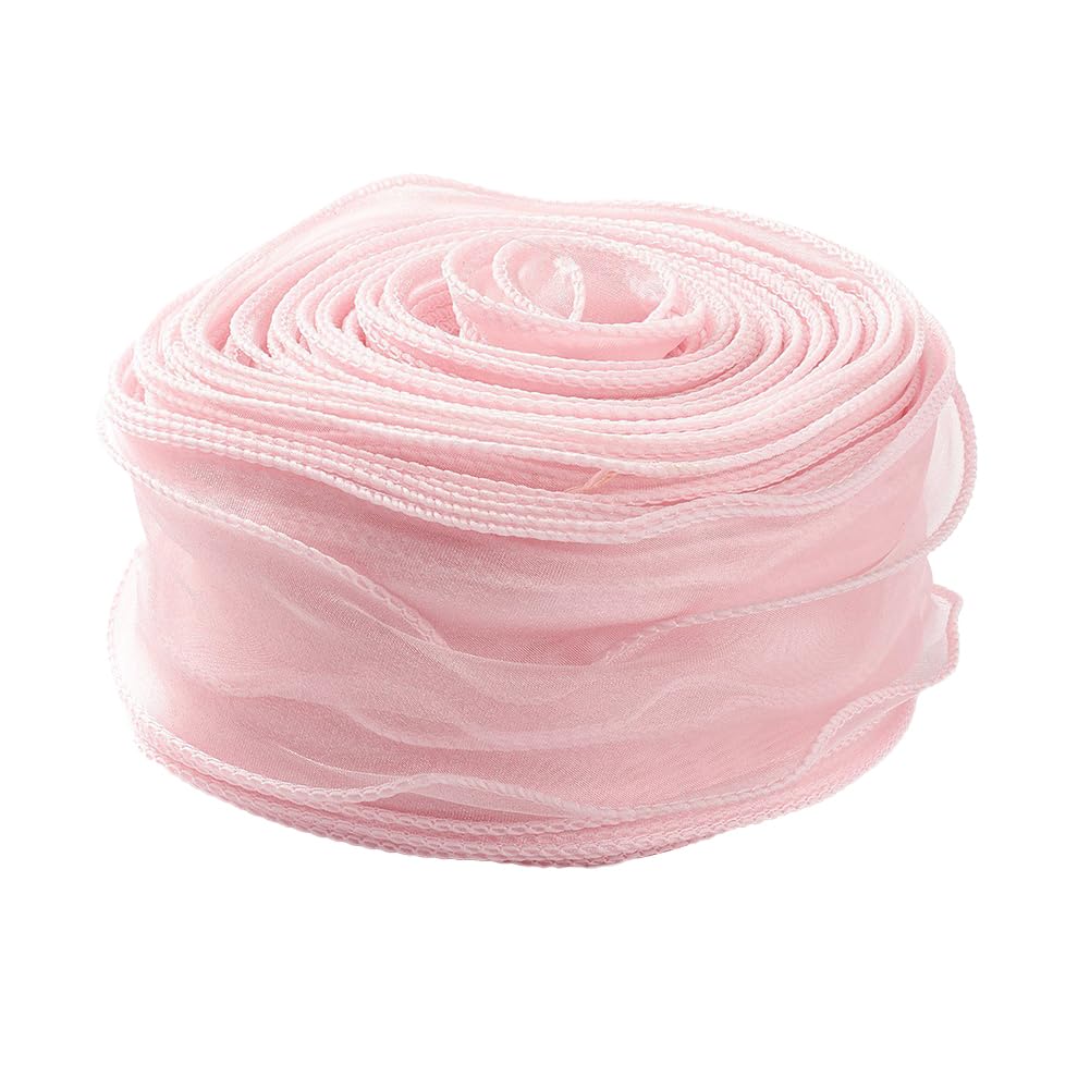 CABODYALS 35M 55mm Pink Sheer Ribbon Sparkle Transparent Organza Trim Sweet Rose Clear Chiffon Fabric Tulle Wide Pastel Ribbons for Gifts Wrapping Making Bows Flower Wedding Bouquets Invitation Decor
