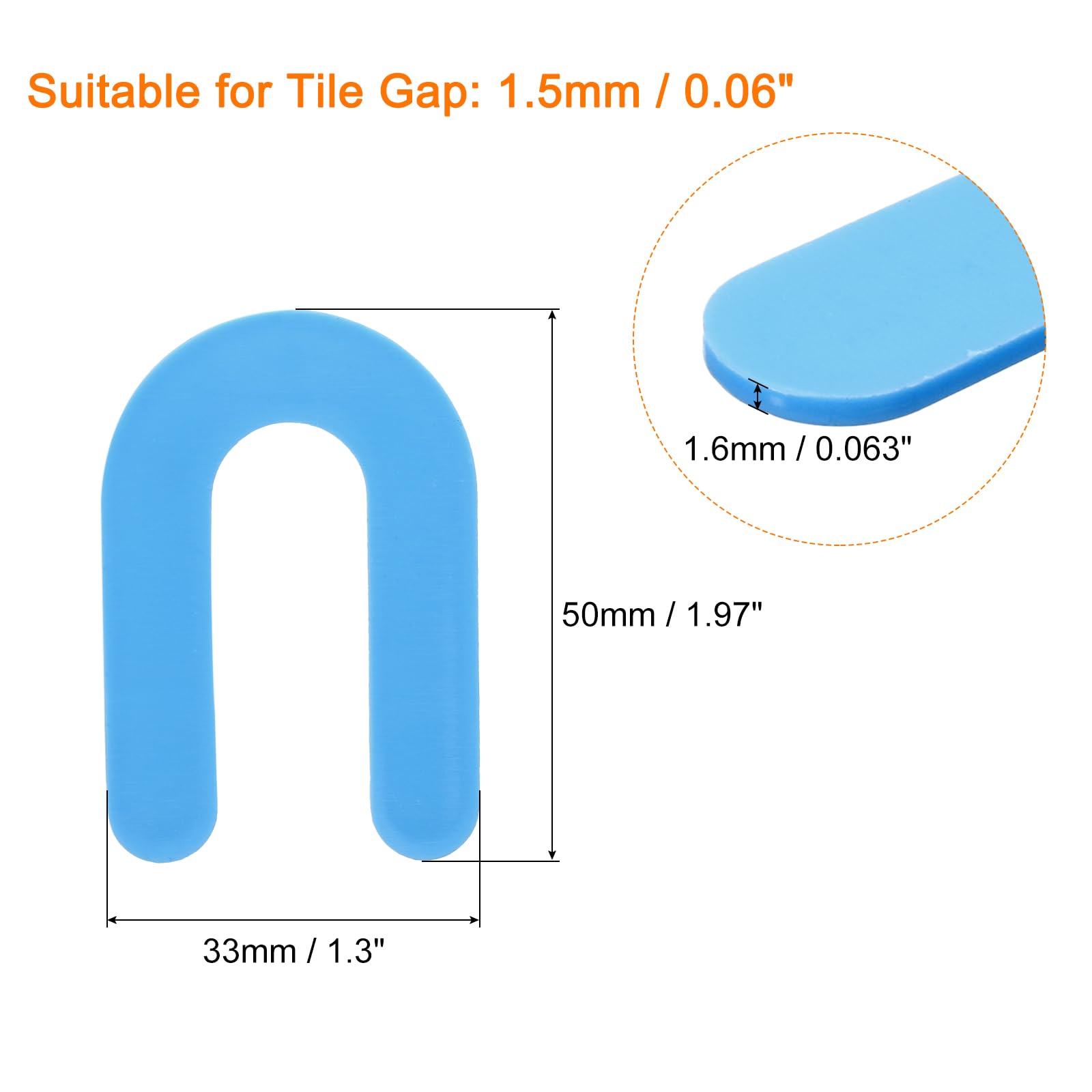 sourcing map Distanziatori per piastrelle a ferro di cavallo, 1,5 mm, a forma di U, in plastica, per livellamento piastrelle, 1000 pezzi, blu
