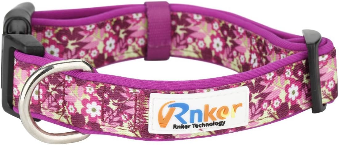 Rnker Dog Collars, Flowers Pattern by hot Stamping, Adjustable Basic Neoprene Padded Dog Collar
