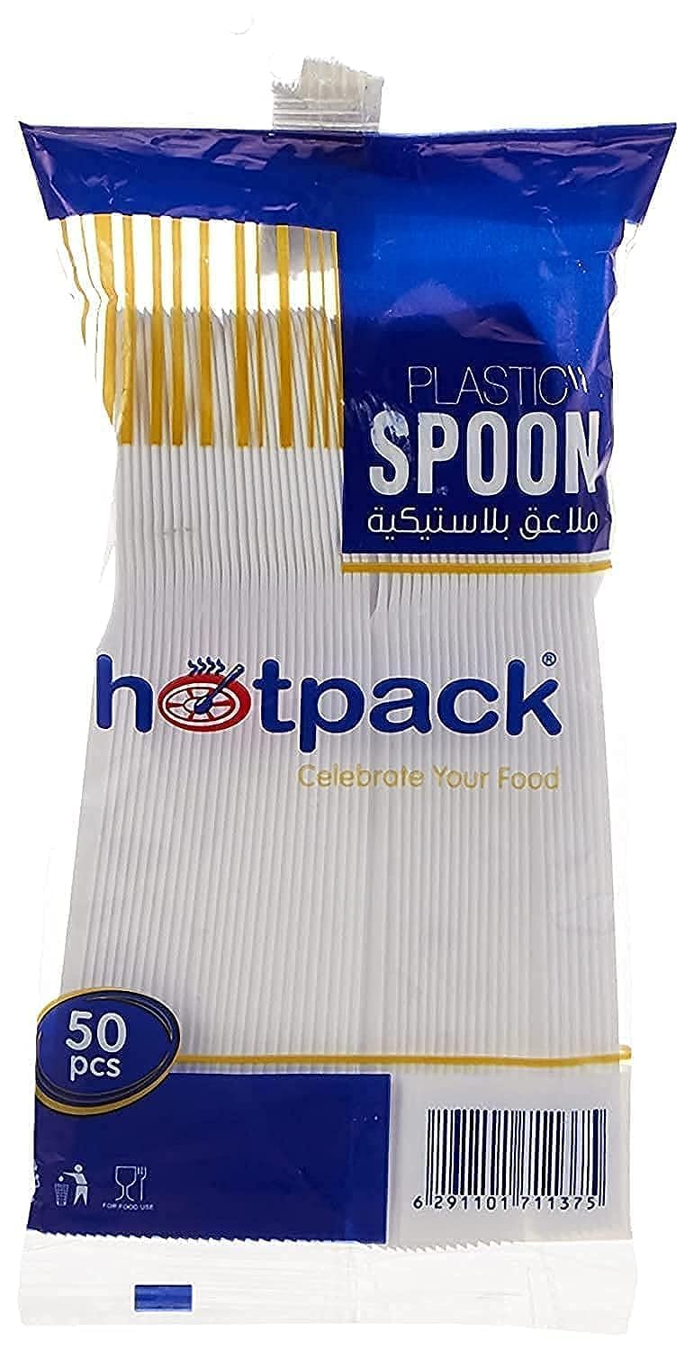 Hotpack Disposable Plastic Dessert Spoon, White - 50Pcs