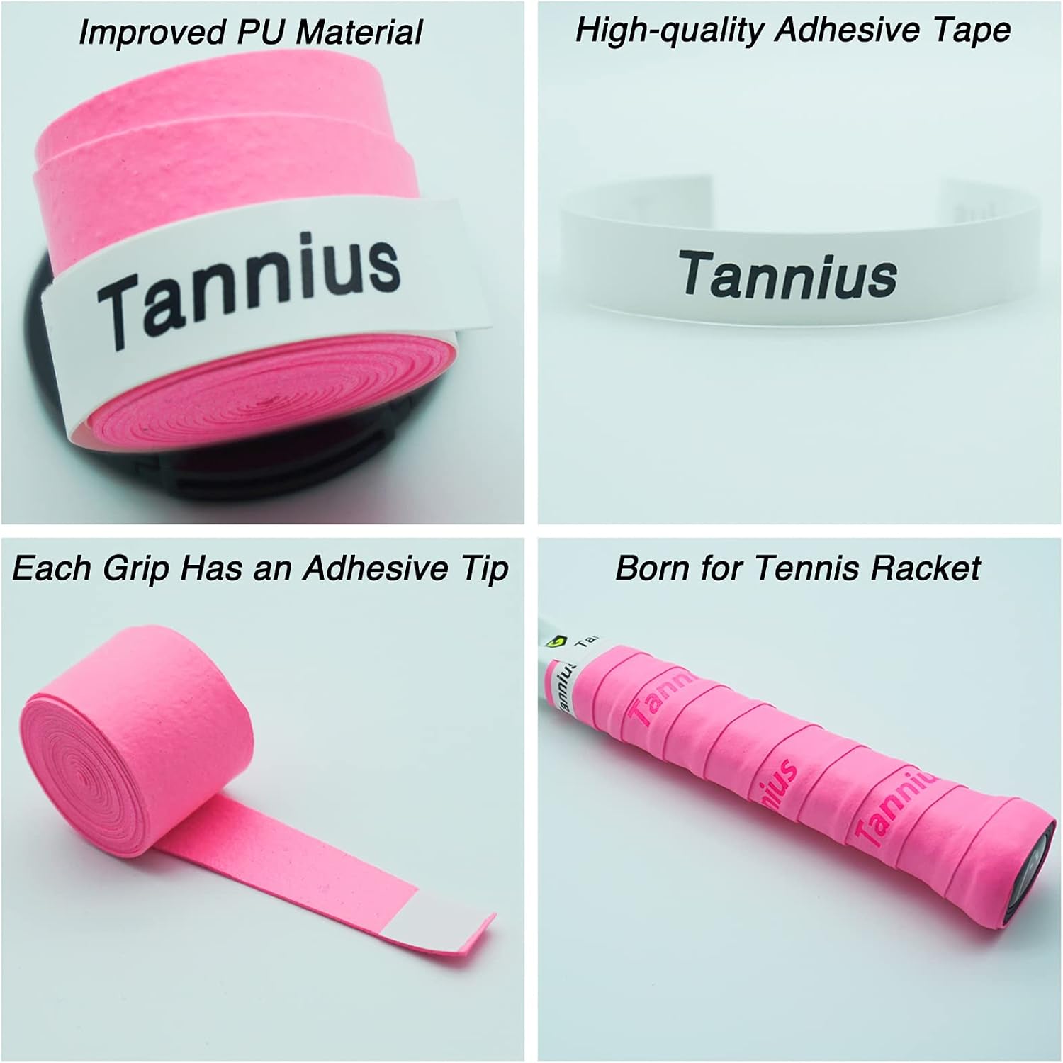Tannius Tennis Racket Grip Tape, 9 Pack Dry Feel Tennis Grips, Absorbent and Enhanced Tennis Overgrip (6-Pack Pink) : Sports & Outdoors