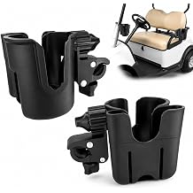 2 Pack Golf Cart Cup Holders with Adjustable Clamp, Clip-On Drink & Phone Holders for Golf Cart Armrests, Secure Beverage Storage for Water Bottles, Coffee Cups and Tumblers, Black