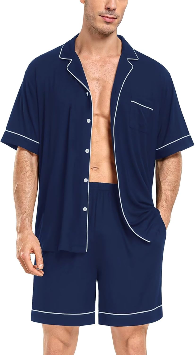 DIKFA Couple Matching Pajamas Set Short-sleeve PJ Women & Men 2Pcs Loungewear Button Down Sleepwear Pjs Sets - Image 3