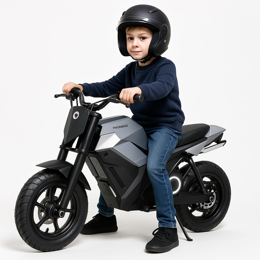Motocicleta Eléctrica para Niños de 8 a 10 Años con Motor de 250/350 W, 3 Velocidades (8/13/16 km/h), Autonomía de 15 km, Neumáticos de 12,5", Sonidos Realistas y Efecto de Niebla
