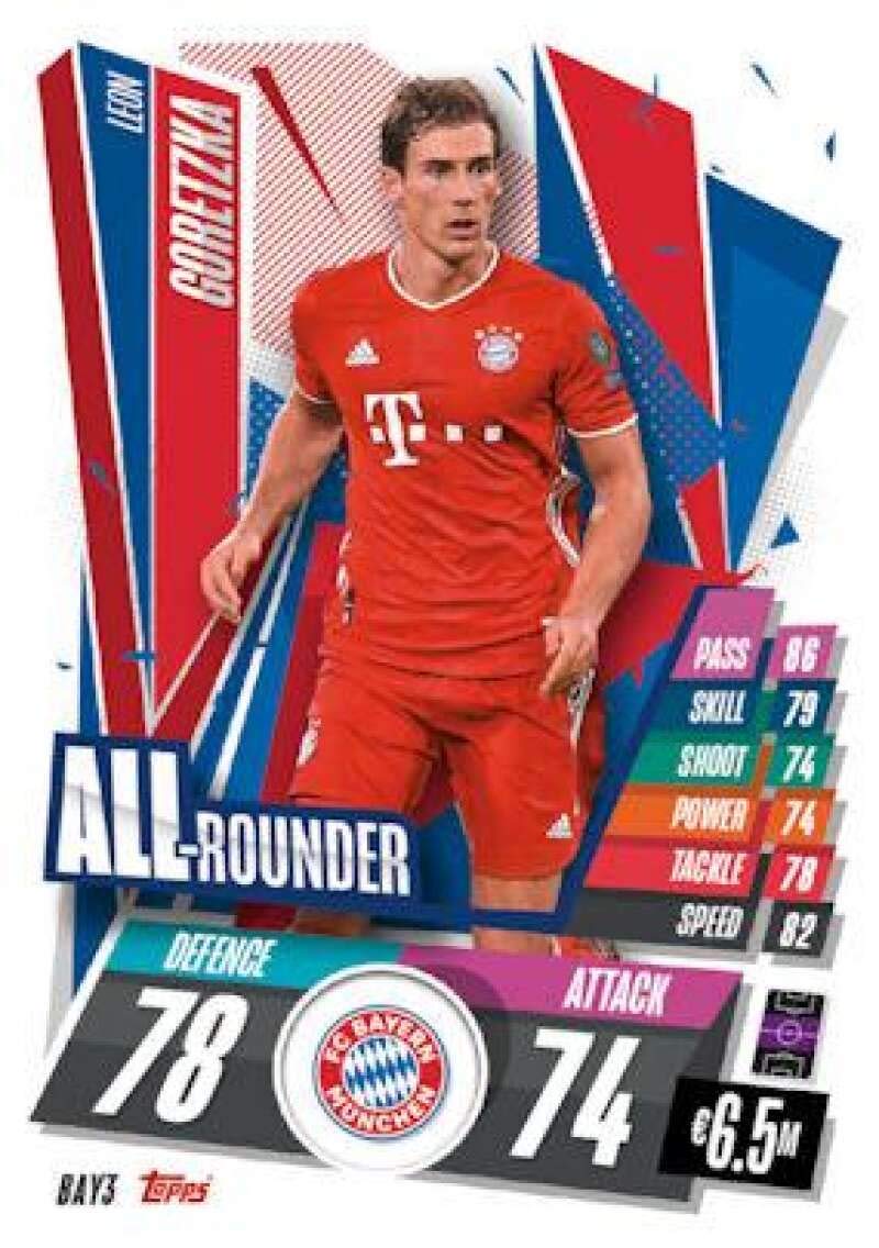 2020-21 Topps Match Attax UEFA Champions League #BAY3 Leon Goretzka FC Bayern Munchen Official UCL Soccer Trading Card (Stock Photo shown, card in Near Mint to Mint condition)