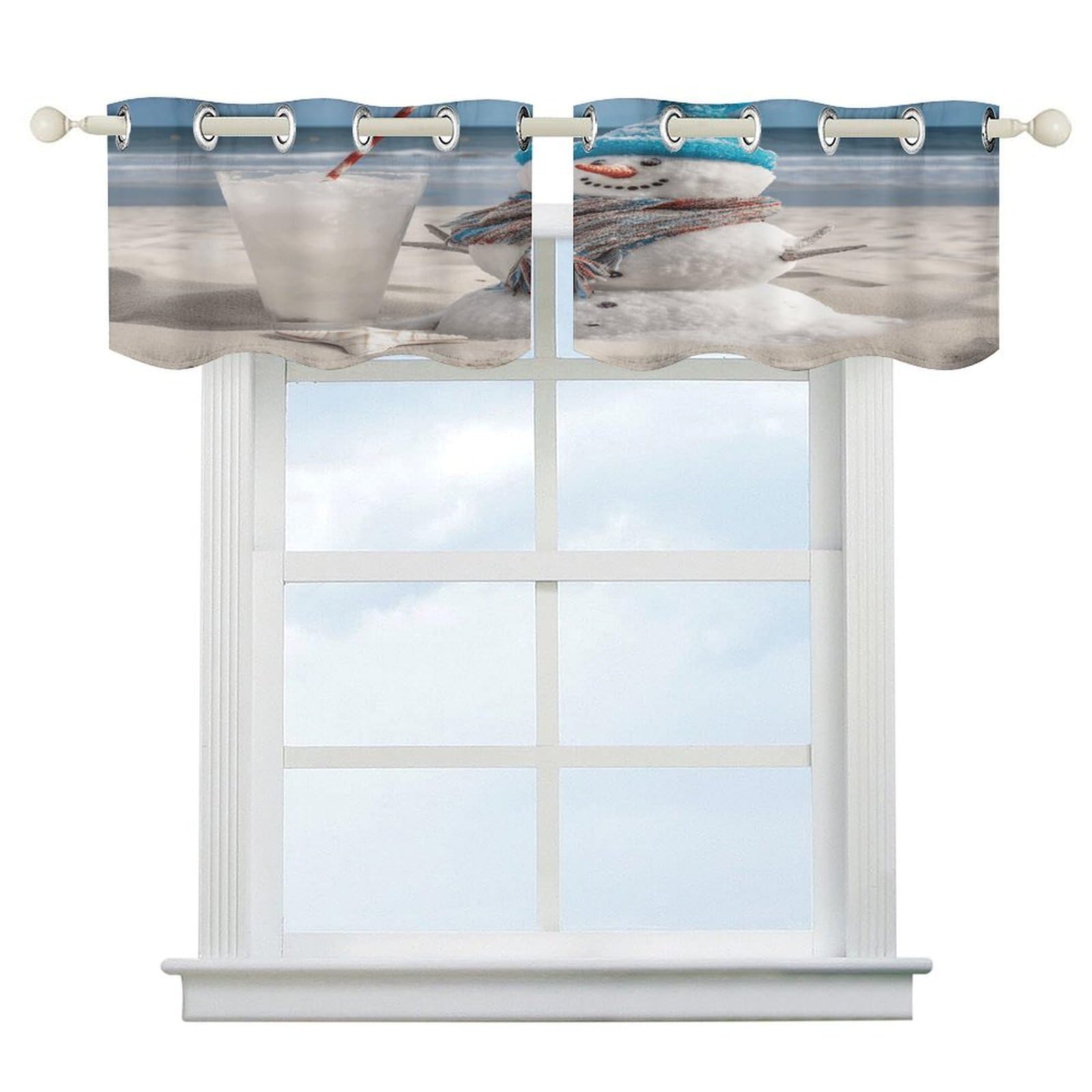 Cortinas opacas de muñeco de nieve 52x18.1 pulgadas para cocina y ventanas cortas de baño