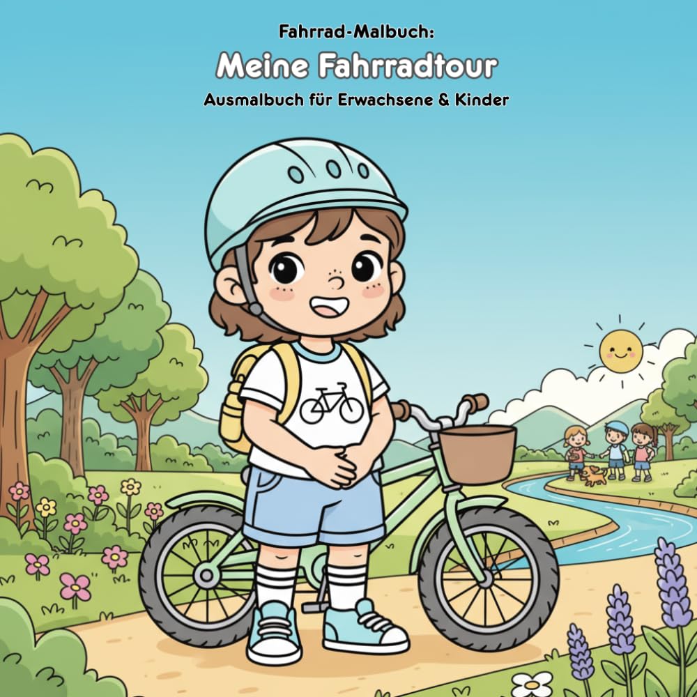Meine Fahrradtour: Geschichte & Malbuch: Für Erwachsene & Kinder: 36 Ausmalbilder im Großformat (21.59 x 21.59 cm) – Große Motive für kleine Künstler