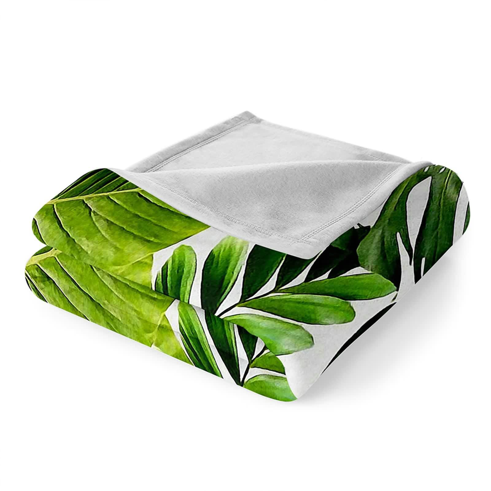 Aeici Couverture Polaire, Couverture en Flanelle Couverture 160x200 cm Feuilles de Bananier Couverture Canapé Hiver Cadeau pour Adultes et Enfants