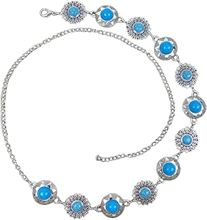 حزام نسائي فاخر بتصميم عصري، ،سلسلة معدنية مع زخارف زهور وأحجار كريستال (فضيو)