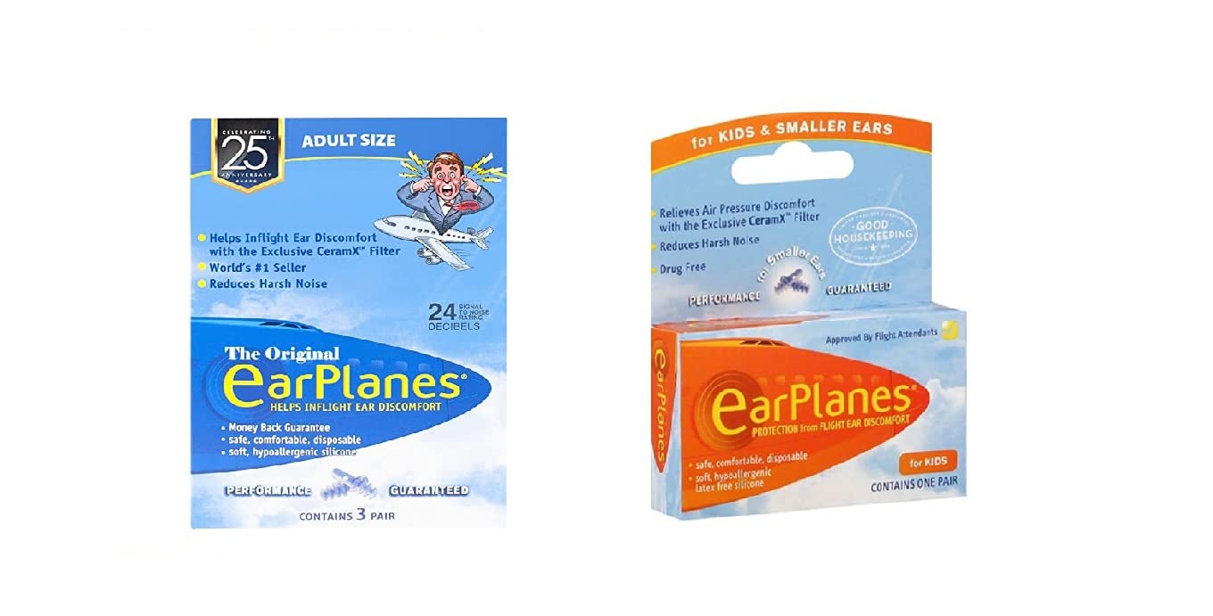 EarPlanes Combo Pack,Travel earplugs,Earplugs Airplane Travel Ear Protection,Prevent in flight ear discomfort,pressure preventing earplug for both Kids and adults (Family Pack, Adult 3 Pair + Kids 1 Pair)-image-39